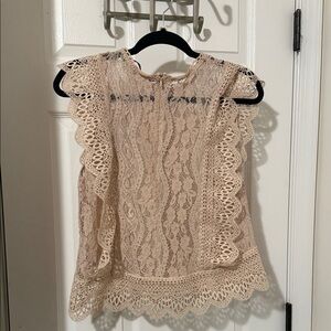Zara Lace Cap Sleeve Blouse - Beige